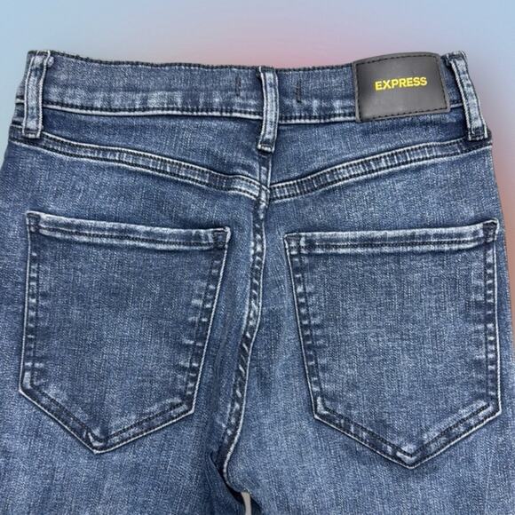 EXPRESS Women’s 00 SKYSCRAPER Split Bottom Blue Jeans - Picture 3 of 5